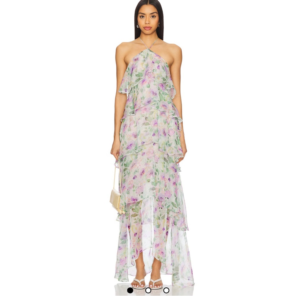 Elliatt Floral Backless Dress - Purple and Green